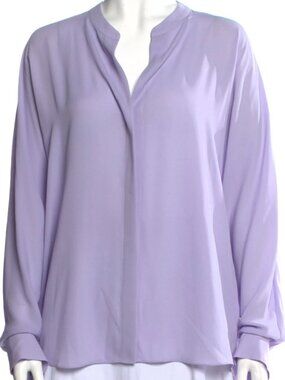 Vince Band Collar Purple Blouse Long Sleeve Size Large